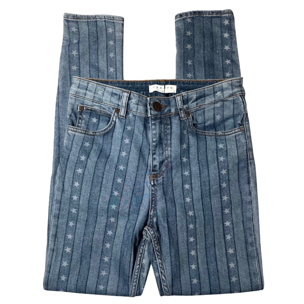 Sandro Paris Diva Blue Star Stripe Denim Jeans US 6 EU 38